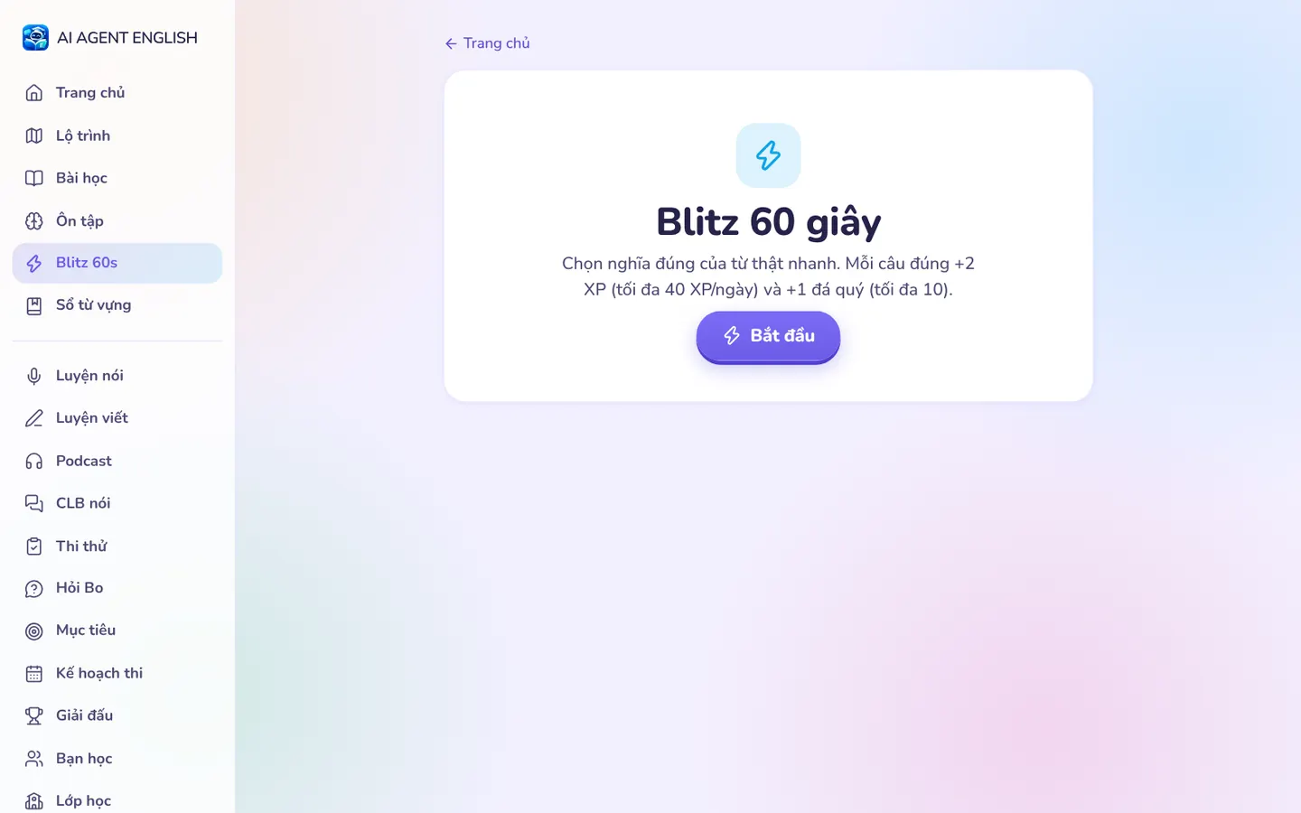 Màn hình bắt đầu trò chơi Blitz 60 giây